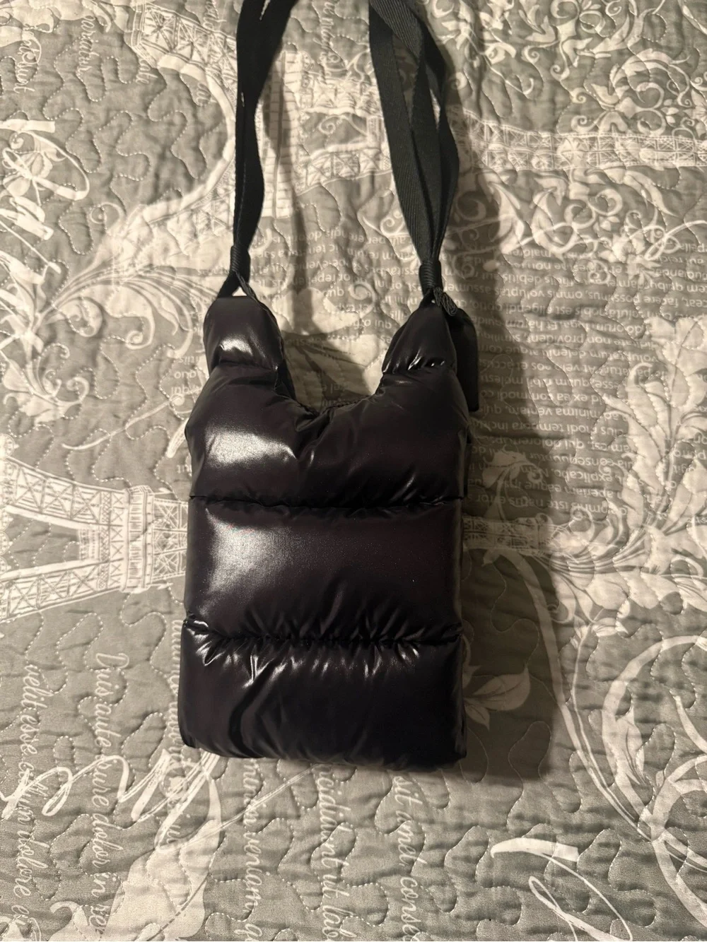Moncler Black Glossy Quilted Puffer Crossbody Pouch